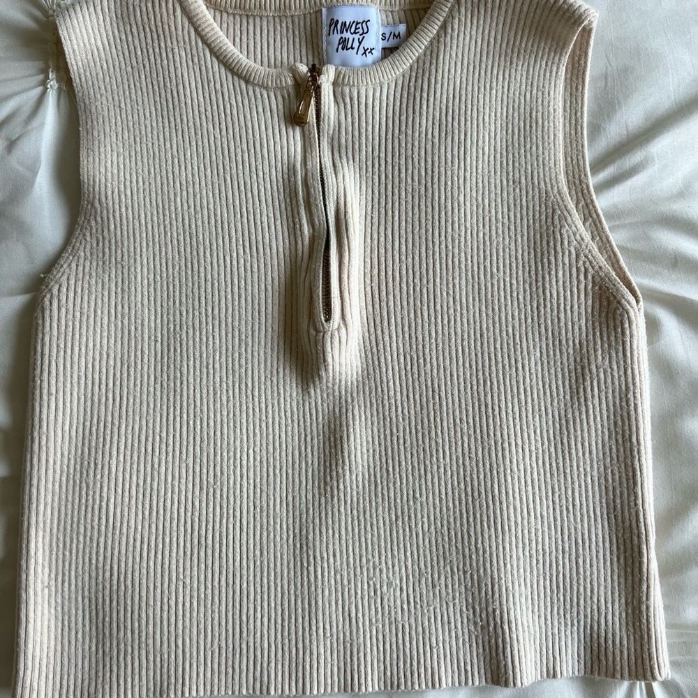 Princess Polly Cream Cropped Sleeveless Sweater